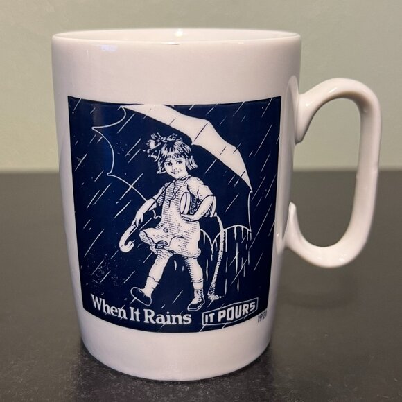 Vtg Morton Salt Girl 1921 Logo Ceramic Mug Cup “When It Rains It Pours” ~ Japan - Picture 2 of 9